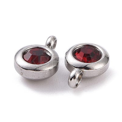 Trendy Original Color 304 Stainless Steel Grade A Rhinestone Flat Round Charm Pendants RB-M030-06F-1