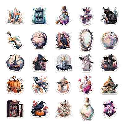50Pcs Halloween Witch Theme PVC Self-adhesive Cartoon Stickers STIC-PW0015-01-1