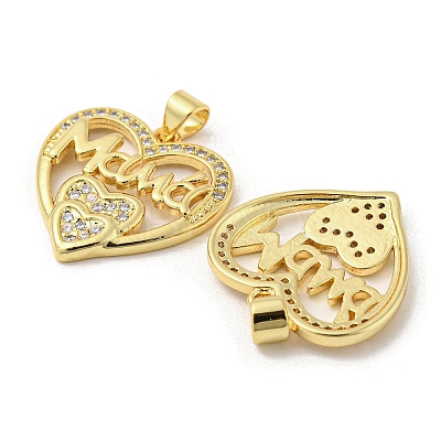 Mother's Day Theme Rack Plating Brass Micro Pave Cubic Zirconia Pendants KK-F869-19G-01-1