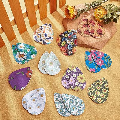 DIY 11Pairs Flower Pattern PU Leather Earring Making Kits DIY-FH0002-40-1