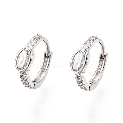 Glass Oval Hoop Earrings with Cubic Zirconia EJEW-G321-01P-01-1