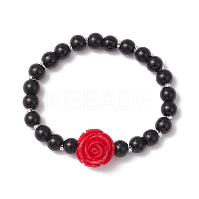 Halloween Theme Baking Paint Glass Round Beads Stretch Bracelets for Women BJEW-MZ00186-01-1