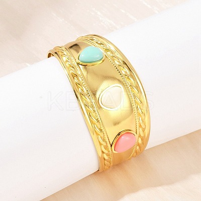 304 Stainless Steel Wide Cuff Bangles for Women BJEW-K285-02G-1