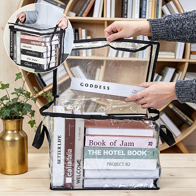 Large Capacity Transparent PVC Plastic Zipper Bags with Handle for Book Storage ABAG-WH0040-60A-1