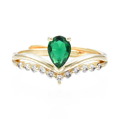 Green Cubic Zirconia Crown Adjustable Ring RJEW-N035-067-NF-1