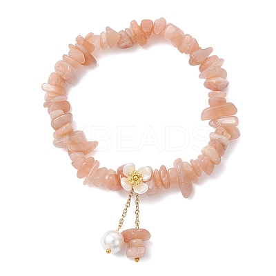 3Pcs Natural Sunstone & New Jade & Labradorite Chip Beaded Charm Bracelets BJEW-JB12312-1