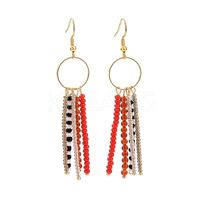 Natural Red Agate & Glass Seed Beaded Tassel Earrings EJEW-JE04805-1