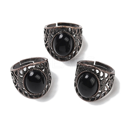 Natural Gemstone Oval Adjustable Rings RJEW-K271-06R-1