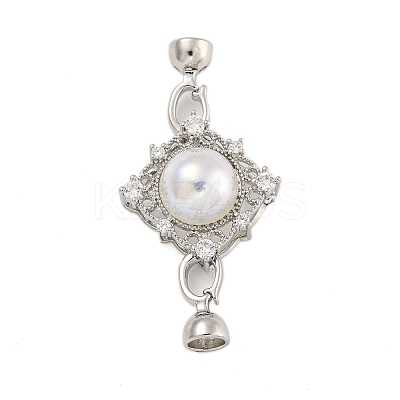 Rack Plating Rhombus Brass Micro Pave Clear Cubic Zirconia Fold Over Clasps KK-F876-01P-1