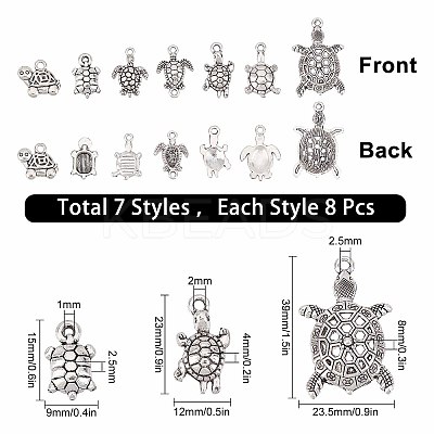 56pcs 7 style Tibetan Style Alloy Turtle/Tortoise Links Connectors & Pendants TIBEP-SC0001-99-1