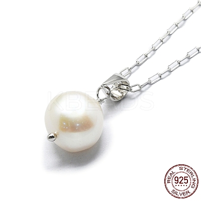 Natural Pearl Pendant Necklace with 925 Sterling Silver Paperclip Chains NJEW-I124-149-1