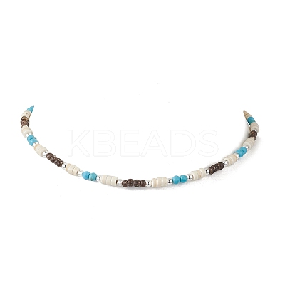 Summer Beach Synthetic Turquoise & Natural Coconut Round Heishi Beaded Necklaces NJEW-JN05211-1