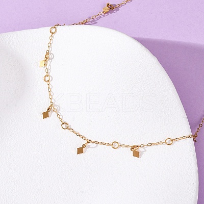 304 Stainless Steel Rhombus Tassel Cable Chain Necklaces for Women NJEW-K255-42G-1