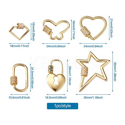 Brass Micro Pave Clear Cubic Zirconia Screw Carabiner Lock Charms ZIRC-TA0001-13G-1