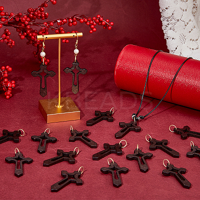 50Pcs Cross Wood Pendants PALLOY-FH00175-1