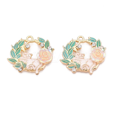 Rack Plating Alloy Enamel Pendants ENAM-N056-371KCG-01-1