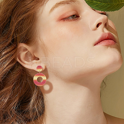 4 Pairs 4 Colors Polymer Clay Donut Dangle Stud Earrings with Iron Pins EJEW-FI0003-02-1