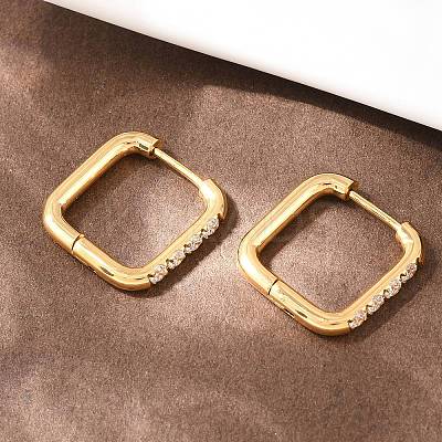 304 Stainless Steel Clear Cubic Zirconia Square Hoop Earrings EJEW-L307-09G-1