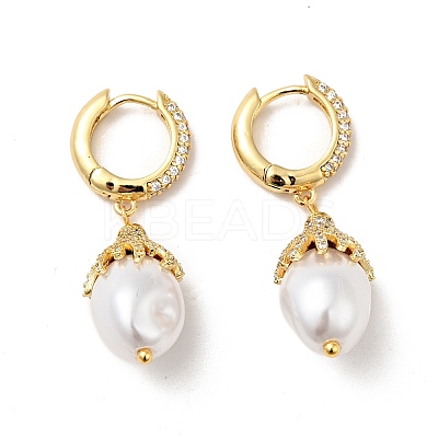 ABS Imitation Pearls Drop Dangle Hoop Earrings with Clear Cubic Zirconia EJEW-F288-02D-1