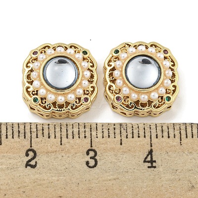 Brass with ABS Imitation Pearl with Resin with Clear Cubic Zirconia Charms KK-Q820-34G-1