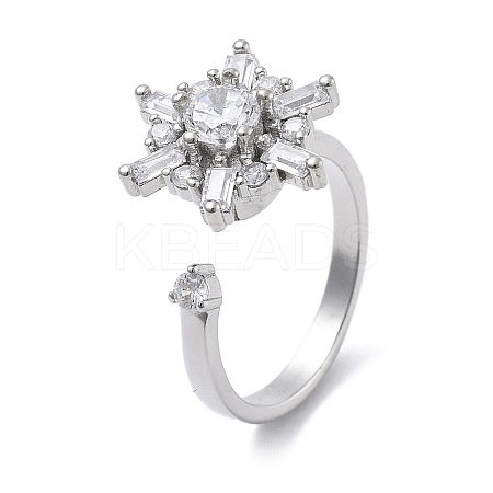 Snowflake Rotatable Open Cuff Rings for Women RJEW-S402-11P-1