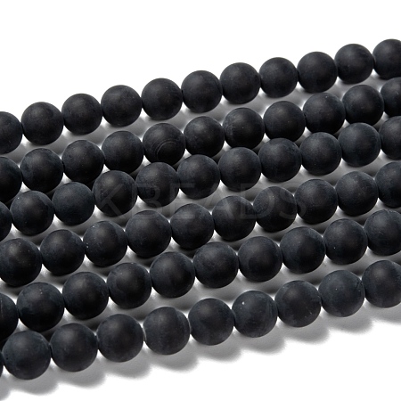 Grade A Round Frosted Natural Black Agate Beads Strands X-G447-4-1