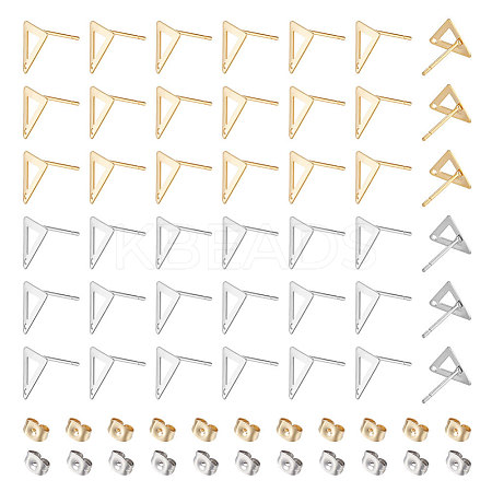 Unicraftale 80Pcs 2 Colors 201 Stainless Steel Triangle Stud Earring Findings with Hole & 304 Stainless Steel Pins &and Ear Nuts STAS-UN0046-99-1