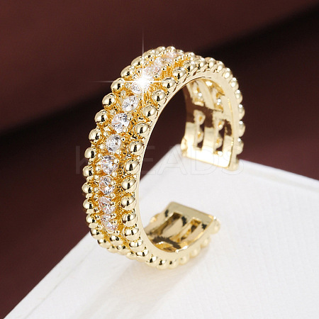 Brass Micro Pave Cubic Zirconia Cuff Open Rings WG3C068-01-1