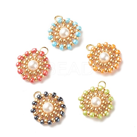 Shell Pearl Glass Seed Beads Pendants PALLOY-JF01466-1