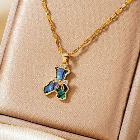 Cute Mini Cartoon Bear Brass Cubic Zirconia Pendant Necklaces for Women JK9579-2-1