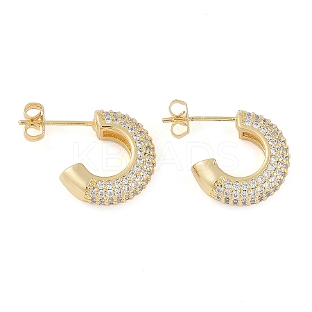 Brass Pave Clear Cubic Zirconia Stud Earrings for Women LS-EJEW-S225-11G-01-1