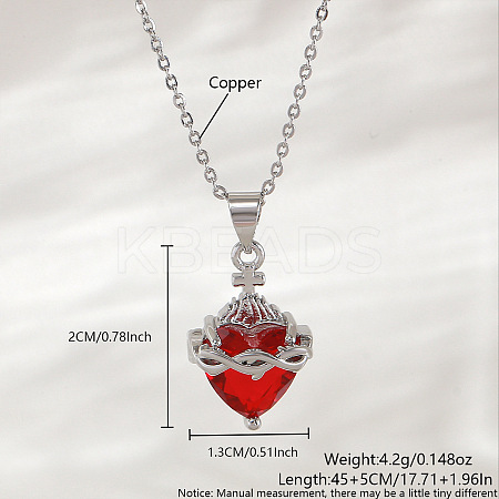 Brass Pave Red Resin Scared Heart Pendant Necklaces for Women FS-WG476F5-08-1