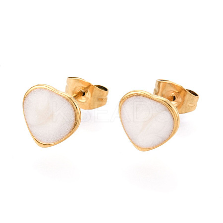 Heart 304 Stainless Steel Enamel Stud Earrings EJEW-T047-18G-B-1