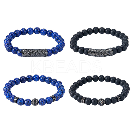 4Pcs 4 Style Natural Lapis Lazuli & Glass Beaded Stretch Bracelets Set BJEW-FI0001-56-1