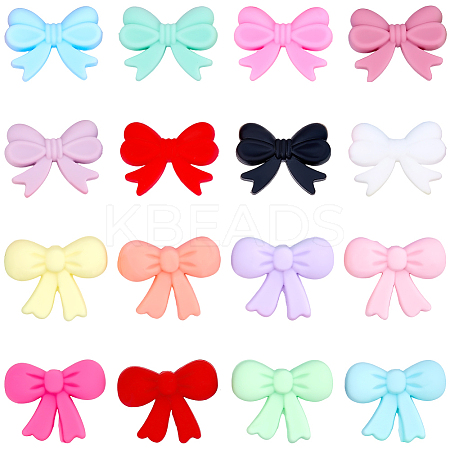 16Pcs 16 Styles Bowknot Silicone Focal Beads SIL-SC0003-18-1