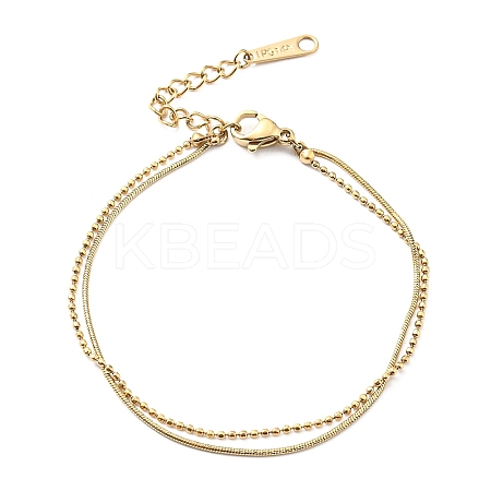 304 Stainless Steel Round Snake & Ball Chains Double Layer Multi-strand Bracelet for Women BJEW-B064-11G-1