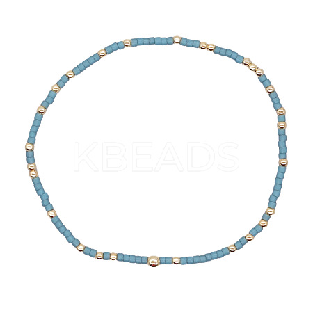 Minimalist Glass Seed Beads & Brass Beads Stretch Bracelets for Women BC0195-10-1