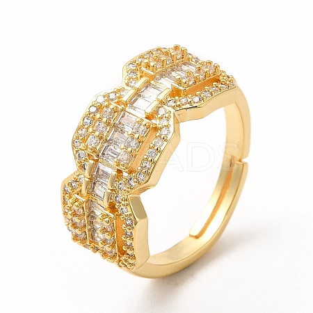 Clear Cubic Zirconia Octagon Adjustable Ring RJEW-H134-01G-1