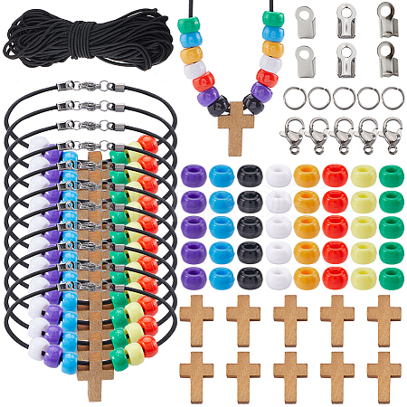 DIY Barrel Plastic & Crosdd Wood Bracelet Making Kits DIY-SC0027-35-1