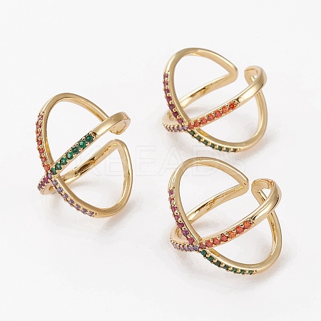 Brass Micro Pave Cubic Zirconia Cuff Rings RJEW-C101-13G-A-1