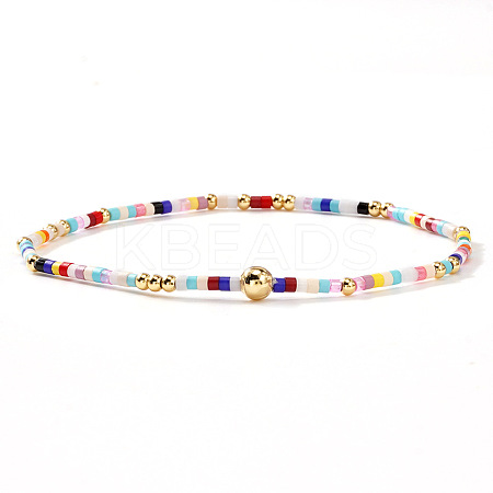 Bohemian Glass Seed Beads & Brass Stretch Bracelets for Women TI8364-14-1