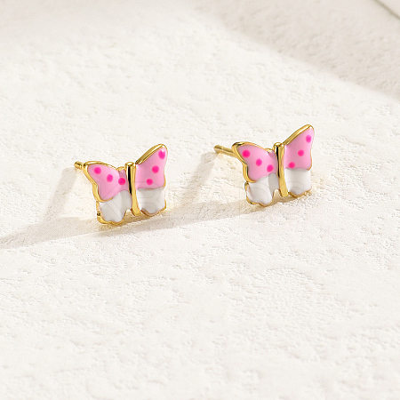 Elegant Brass Butterfly Stud Earrings EJ7103-1