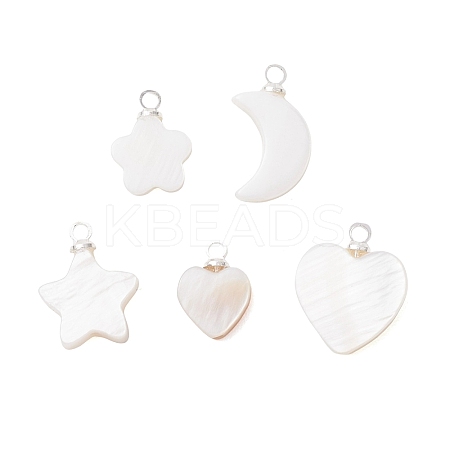 Natural Freshwater Shell Flower Star Heart Charms with Brass Bails PALLOY-JF05098-1