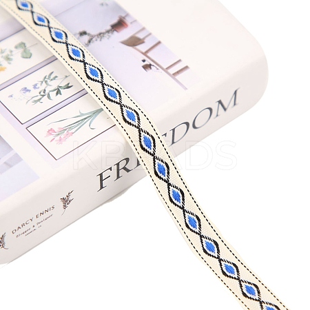 50 Yards Small Fresh Ethnic Style Polyester Rhombus Jacquard Ribbon PW-WG06464-02-1