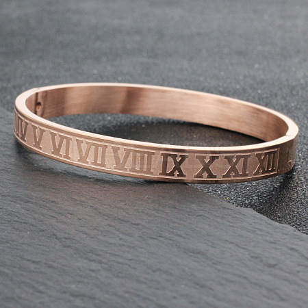 Roman Number Pattern 304 Stainless Steel Hinged Bangles for Couple FS-WG2D392-04-1