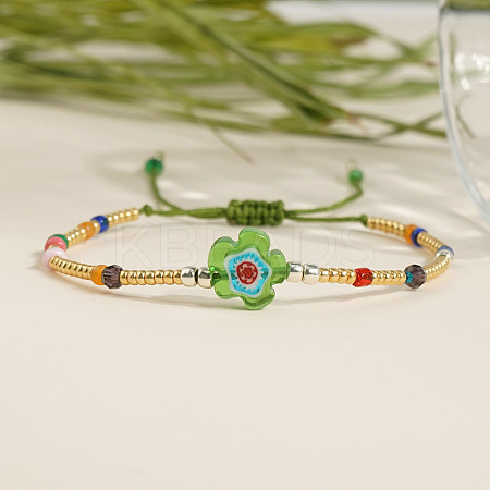 Flower Glass Seed Bead & Glass Beads Braided Bead Bracelets NS0067-3-1
