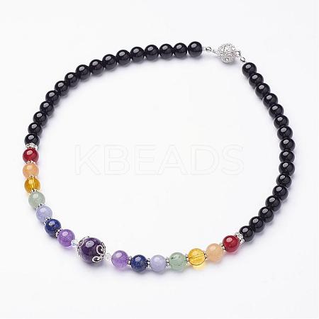 Natural Amethyst and Mixed Gemstone Beaded Necklaces NJEW-JN01753-03-1
