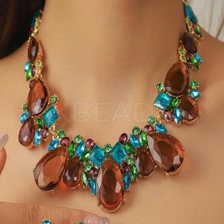 Luxury Alloy Glass Teardrop Pendant Necklaces for Women YN1358-6-1