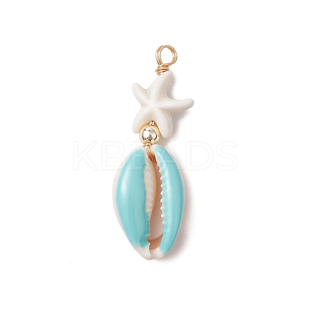 Cowrie Shell Enamel & Synthetic Turquoise Starfish Pendants PALLOY-JF03406-01-1