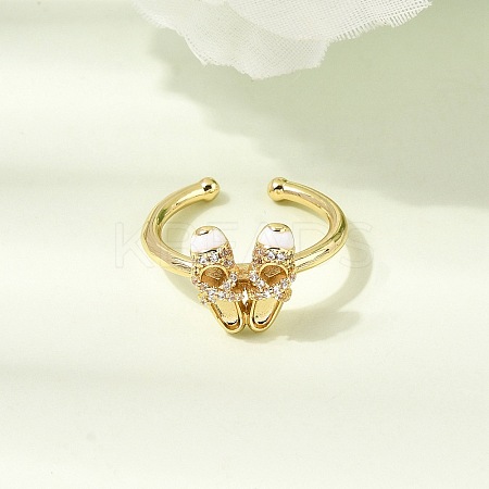 Brass Micro Pave Cubic Zirconia Cuff Open Rings for Women RJEW-B160-08G-02-1